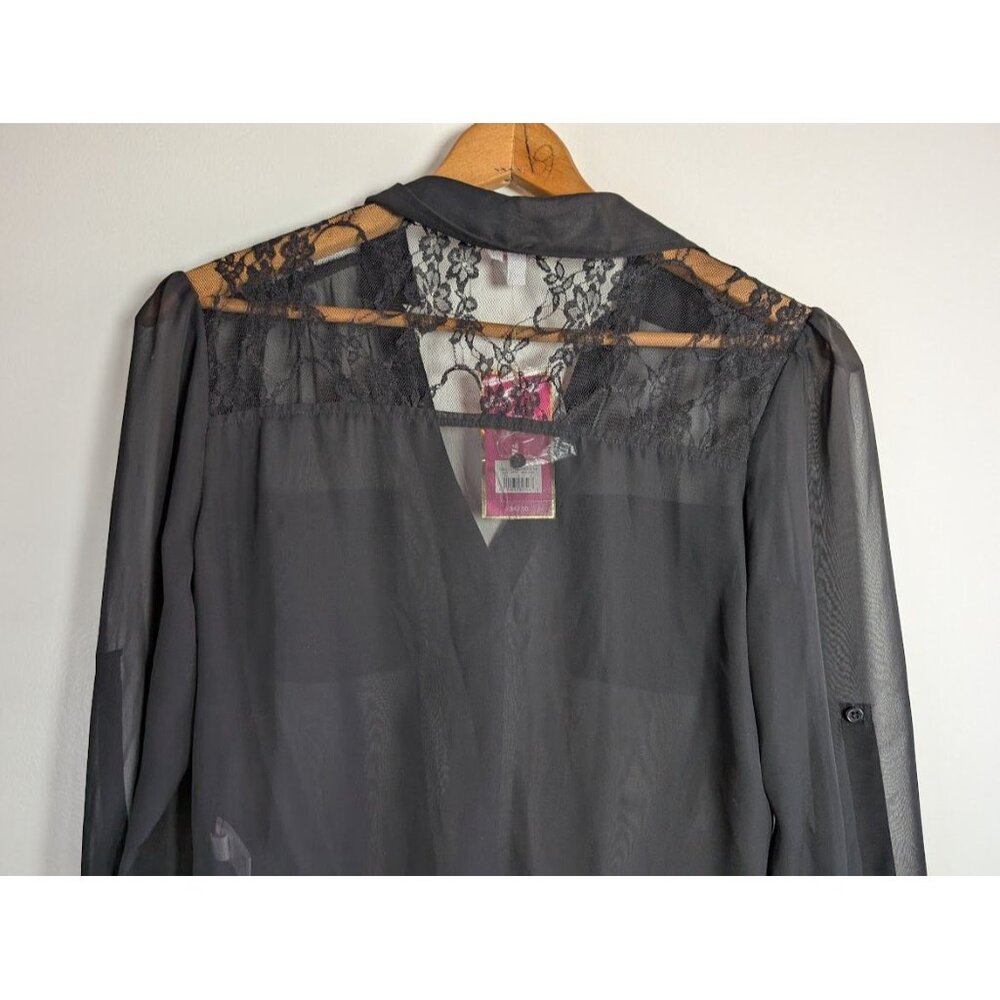 Candies‎ Top Women Juniors Medium Sheer Lace Cropped Tie Whimsigoth Witchy NEW - Picture 10 of 10